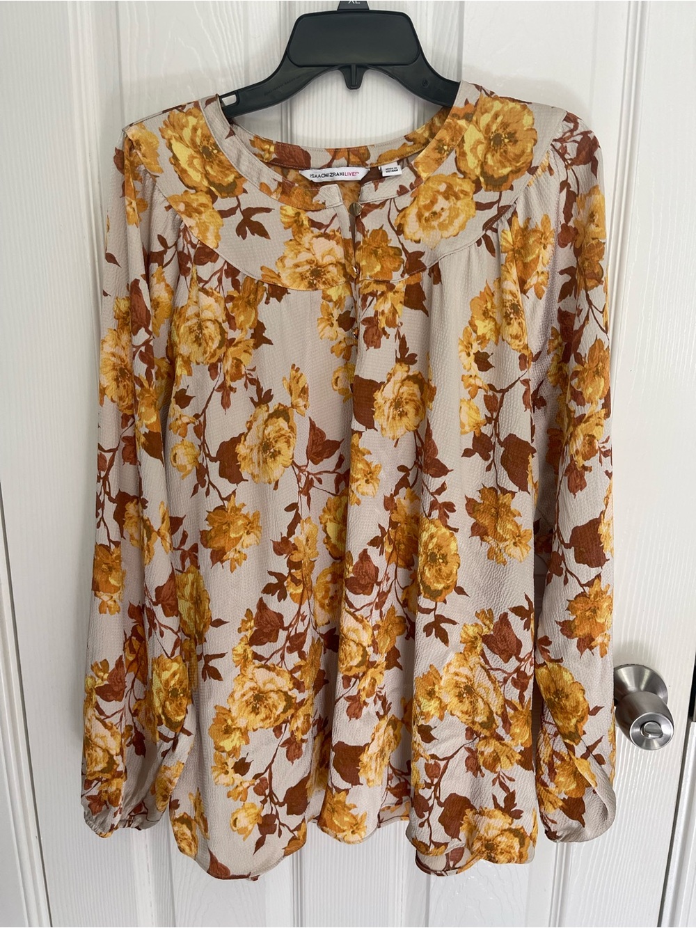 Isaac Mizrahi Yellow Floral Long-Sleeve Blouse size 1x